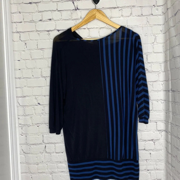 Adrienne Vittadini Black Blue Drape Front Mix Stripe Blouse Size Small - Picture 6 of 10
